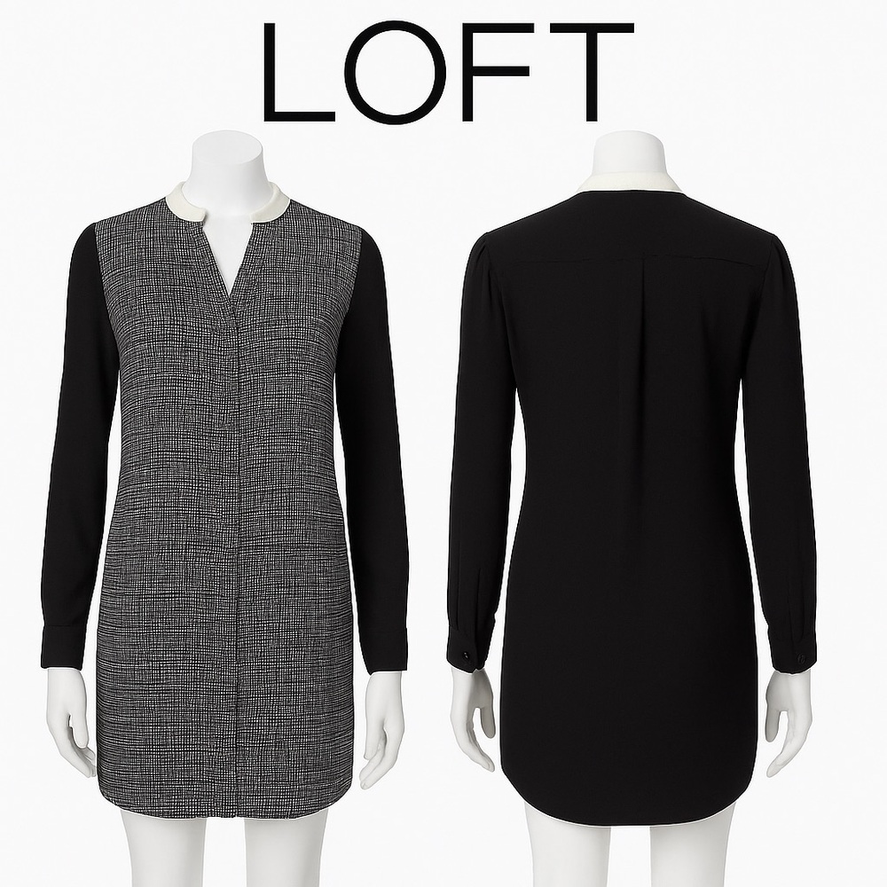 LOFT Petite Black & White Long Sleeve Shirt Dress – Size XSP